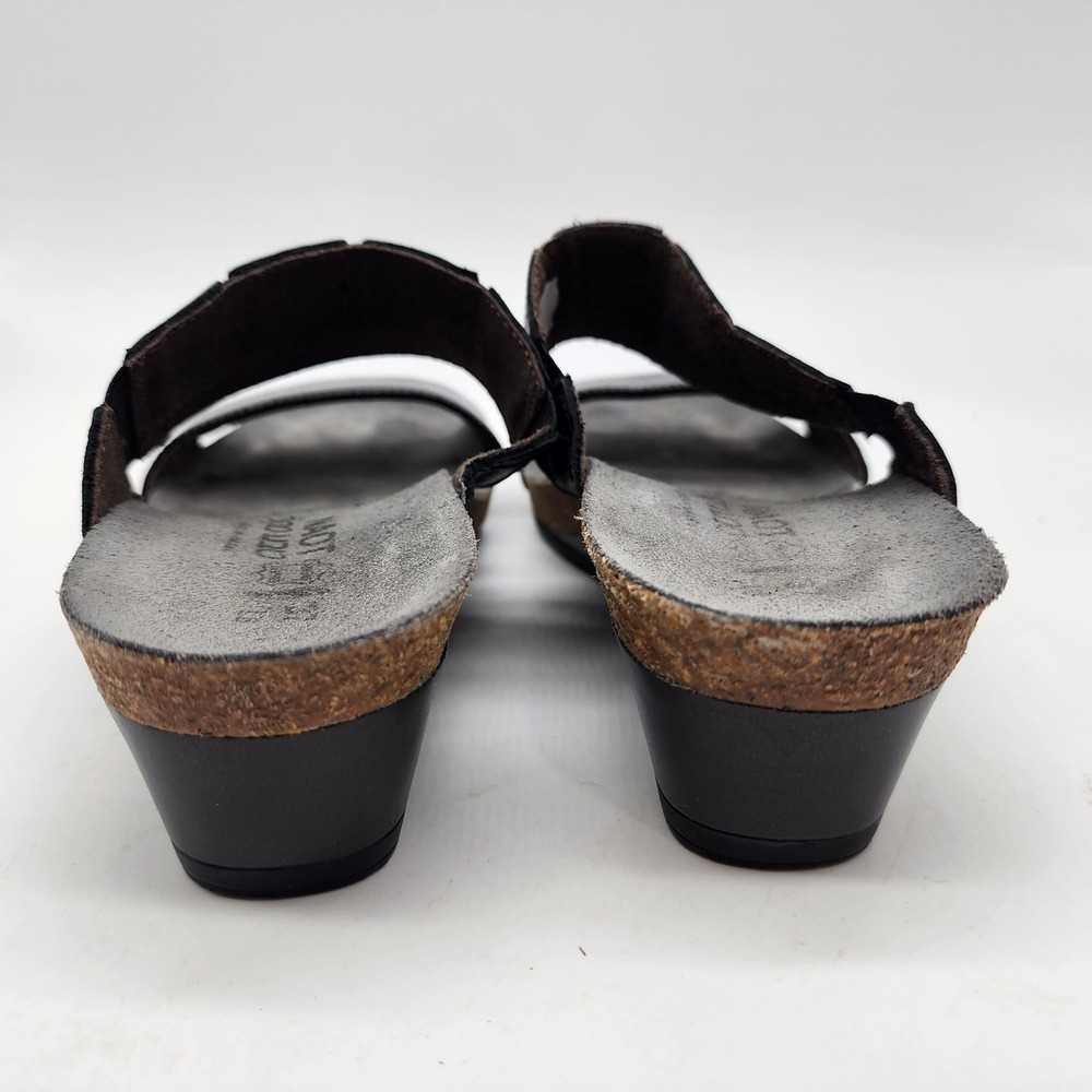 Naot Kayla Wedge Sandals Womens 37 US 6 Black Leather Cork Footbed - Picture 6 of 7
